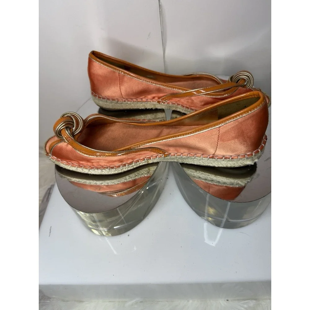 Cole‎ Haan Orange Espadrille Flats Knot Front Peep Toe Sz 8.5 Slip On Boho Shoes
